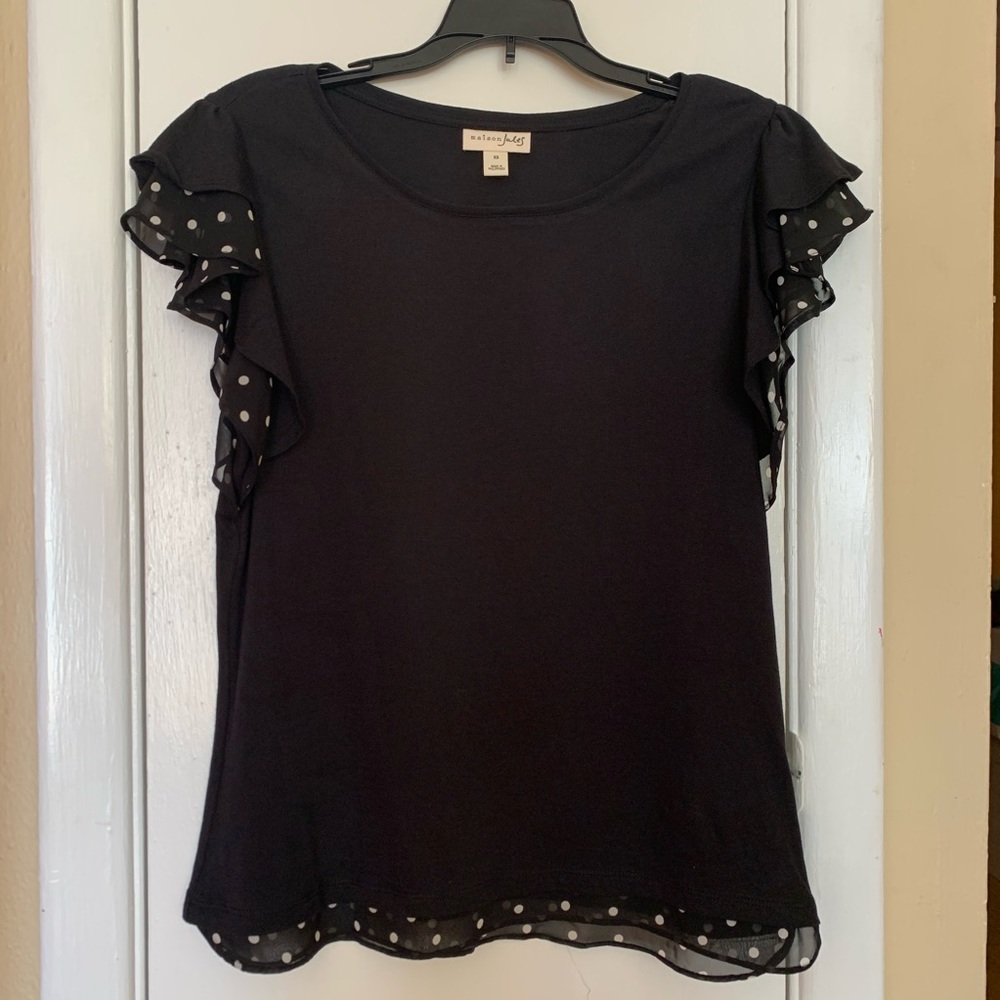Maison Jules Black Ruffle Sleeve, Polka Dot Top